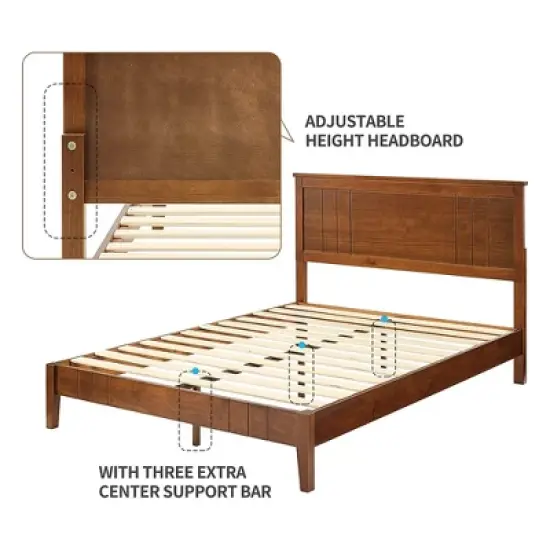 MUSEHOMEINC BF1007WK 12 Inch Tall Easy Assembly Solid Pinewood Mid Century Platform Bed with Headboard and Slat Supports, No Box Spring Needed, Queen image {3}