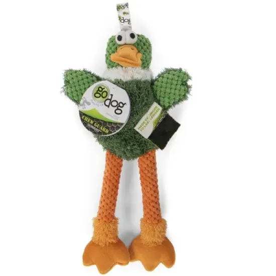 goDog Checkers Skinny Duck Squeaky Plush Dog Toy, Chew Guard Technology - Green, Small image {3}
