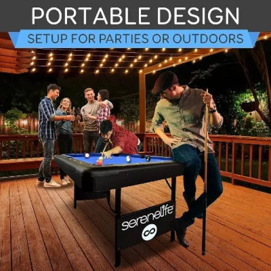 SereneLife SLPLTB76BL 76" Portable and Foldable Pool Table with Accessory Kit (Blue) image {2}