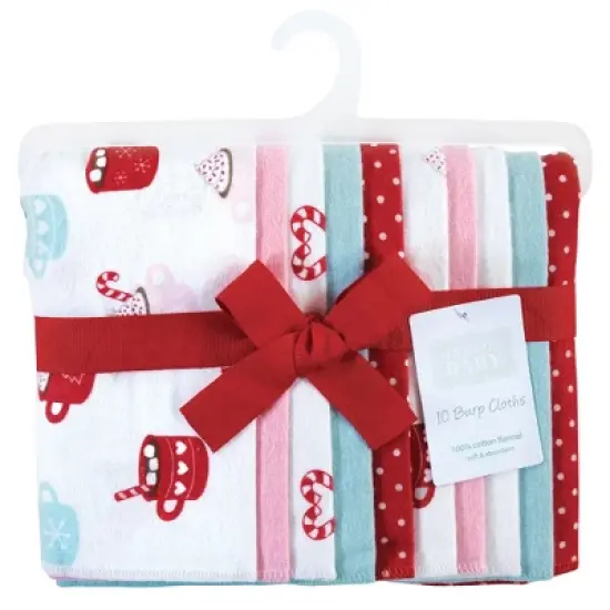 Hudson Baby Infant Girl Cotton Flannel Burp Cloths, Hot Cocoa, One Size image {1}