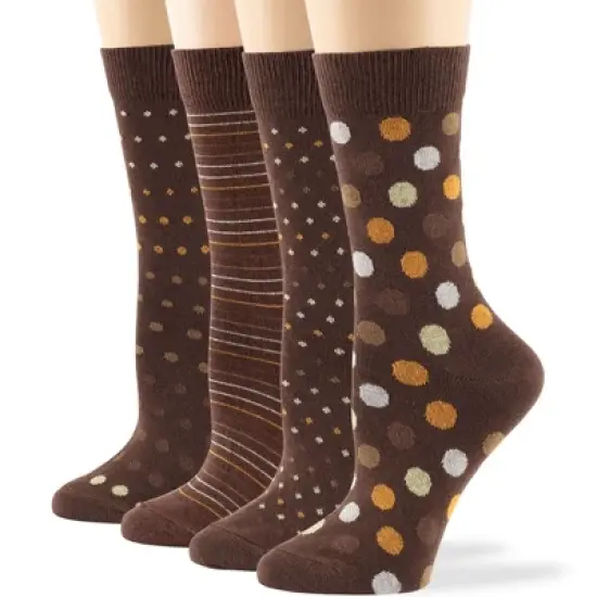 Women Cotton Calf Patterned Socks - 4 Pack - Striped, Dot, Geometric - M/L - Black, Brown, Navy | 7BIGSTARS KINGDOM image {7}