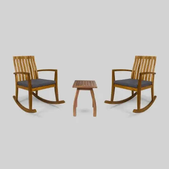 3pc Colmena Acacia Wood Rustic Rocking Chair Set with Side Table Teak - Christopher Knig image {1}