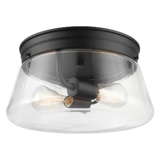 Globe Electric Aleyna 2-Light Outdoor Flush Mount Ceiling Light with Clear Glass Shade Matte Black image {8}