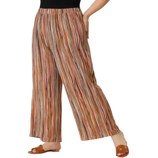 Agnes Orinda Women's Plus Size Boho Palazzo Lounge Wide Leg Pants with Elastic Waist and Stripe image {1}
