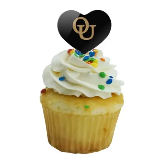 Oakland University Secondary Logo Heart Love Cupcake Picks Toppers Decoration Set of 6 image {4}