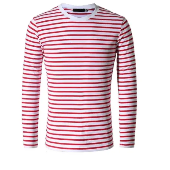 Lars Amadeus Men's Striped Crew Neck Long Sleeve Casual Cotton Pullover T Shirt image {8}