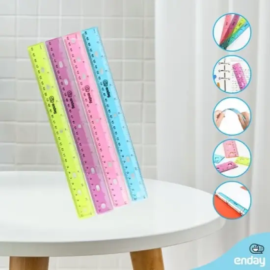 Enday 12" (30cm) Jewel Tones Color Ruler, 4 Pack image {2}