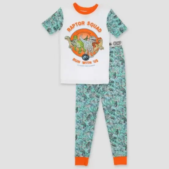 Boys' Jurassic World 2pc Snug Fit Pajama Set - White/Orange/Aqua Blue image {4}