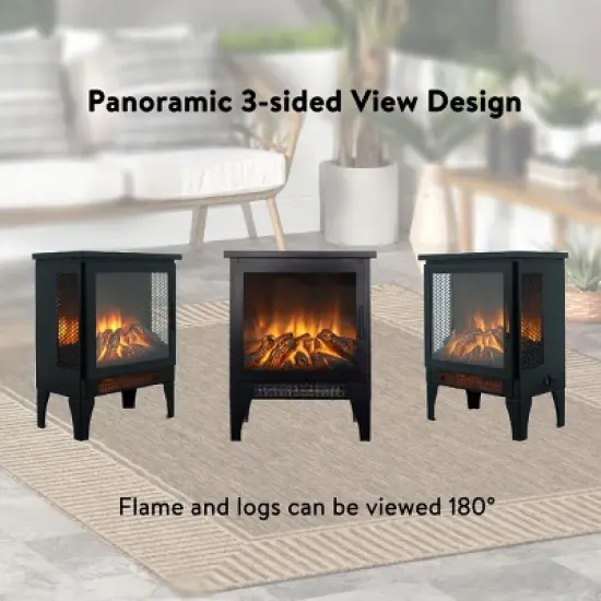SEVOBAL Fireplace Insert Heater Mantel 3D Flame Quartz Fireplace Stove Bottom Air Outlet Fire Place Panoramic 3-Side View, Black, 16.93"*11.14"*17.5" image {4}