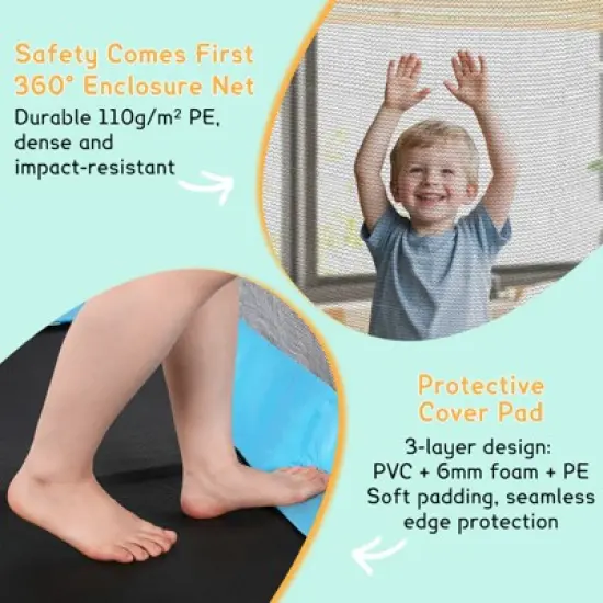 SUGIFT Rectangle Trampoline for Kids with Safety Net, 64" Indoor Outdoor Trampoline with Springs and Zipper Door image {4}