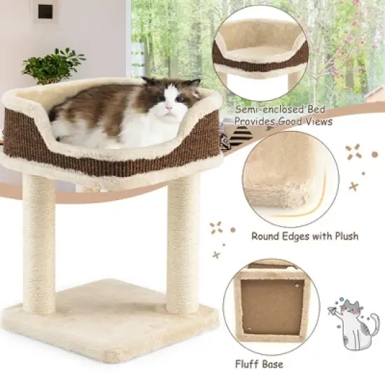 Tangkula Cat Tree Multi-Level Cat Tower w/ Scratching Posts & Large Plush Perch image {5}