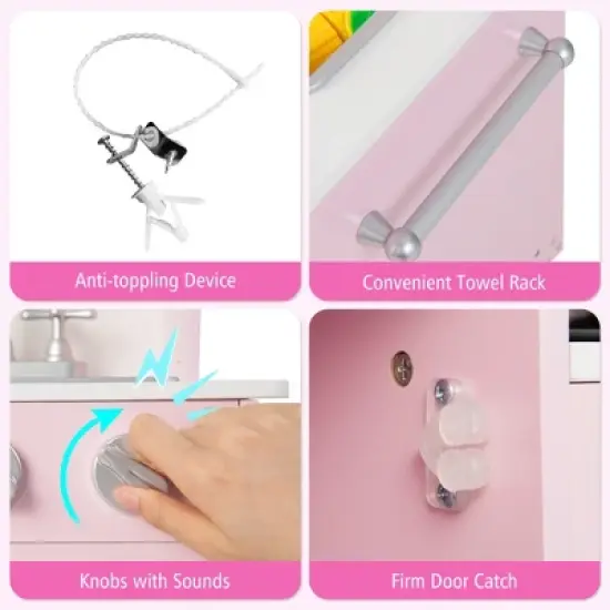 Costway Kids Pretend Kitchen Play Set Toddler Toy Wooden Chef Height Adjustable with Sounds image {8}