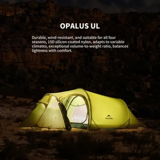 Naturehike Opalus 3 Person Tunnel Tent - Lightweight 4-Season Backpacking Tent with Vestibule,Double Wall Waterproof for All-Weather Performance image {1}