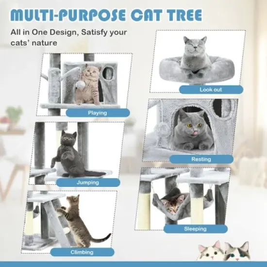 Costway 66'' Cat Tree Condo Kitten Multi-Level Activity Center Plush Perches w/ Hammock image {6}