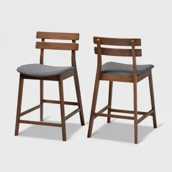 Set of 2 Larine Wood Counter Height Barstools - Baxton Studio image {8}