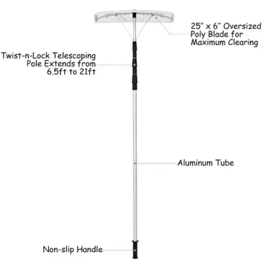 Costway 21FT Telescoping Snow Roof Rake Shovel Large Poly Blade Aluminum Tube Non-Slip Handle image {4}