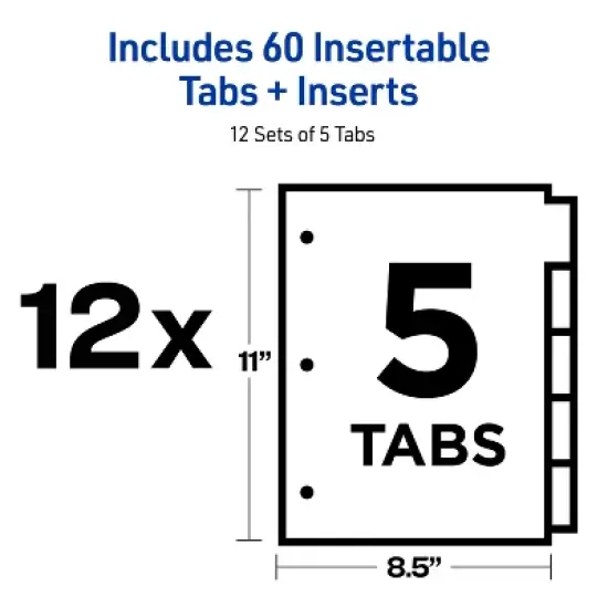 Avery Insertable 5-Tab Dividers, Multicolor Tabs (12-Pack of 81000) image {3}