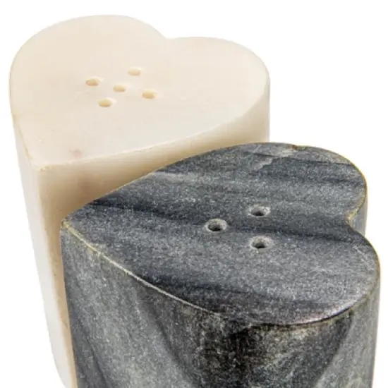 Storied Home Heart-Shaped Marble Salt and Pepper Shakers, Set of 2, Grey and White image {6}