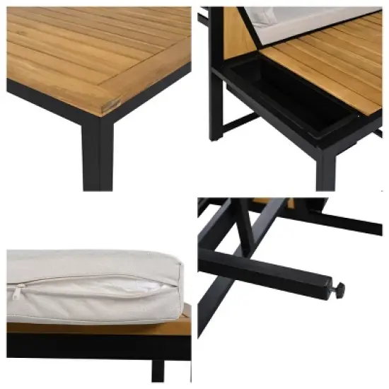 Outdoor 4-Piece Sofa Set, Sofa Set with Side Table and Coffee Table, Sofa with Iron Frame and Polyester Cushions-Coolbibila image {6}