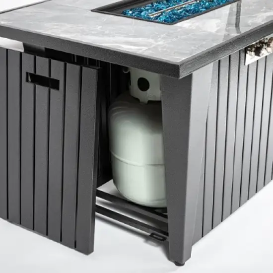 Christopher Knight Home Wayne 50,000 BTU Outdoor Square Propane Fire Pit Table with Rain Cover and Glass Wind Guard image {2}