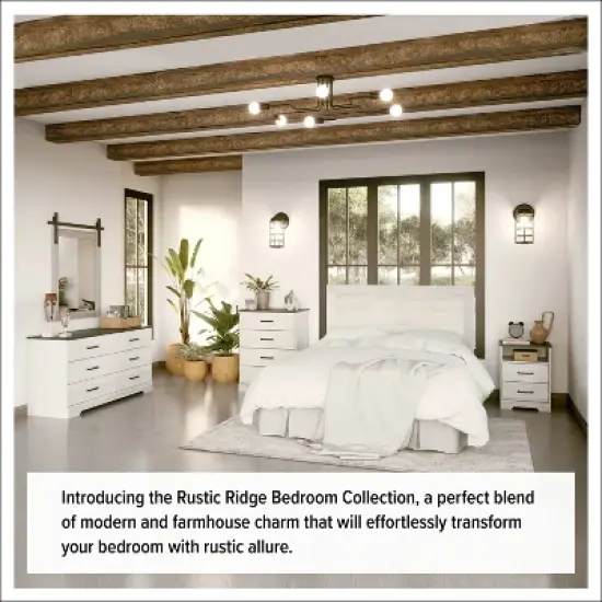 Prepac Rustic Ridge Farmhouse Nightstand with 2 Drawers and Open Cubby Washed White image {6}