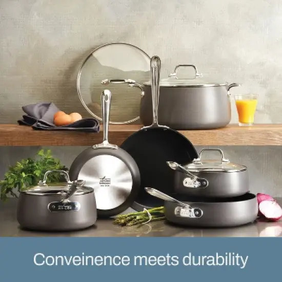 All-Clad 10 Piece Nonstick Cookware Set, Induction Compatible, HA1 Hard Anodized, Black image {1}