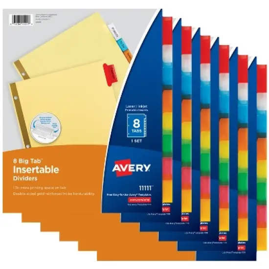Avery 8-Tab Binder Dividers, Insertable Multicolor Big Tabs, 6 Sets (71111) image {5}
