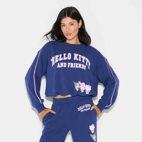 Women's Hello Kitty & Friends Bubble Hem Graphic Sweatshirt - Navy Blue image {1}