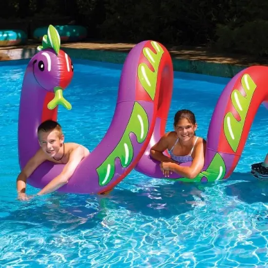 Swim Central Inflatable Purple and Green Two Headed Curly Serpent Swimming Pool Float Toy, 96-Inch image {1}