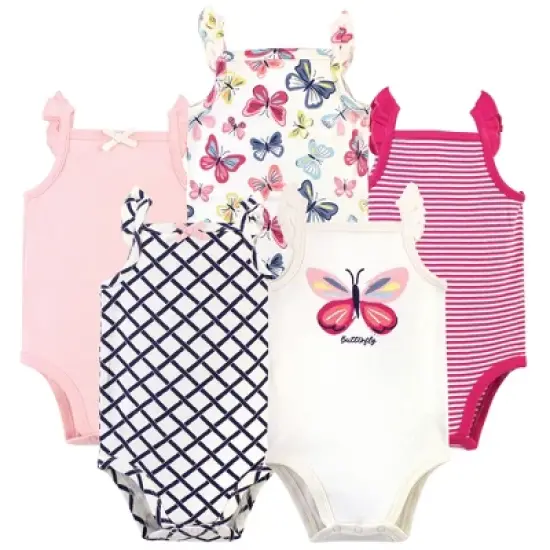 Touched by Nature Baby Girl Organic Cotton Bodysuits 5pk, Bright Butterflies image {6}