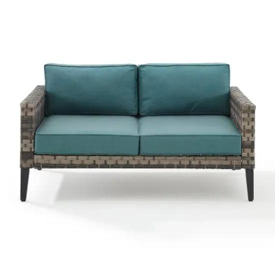 Prescott Outdoor Wicker Loveseat - Blue/Brown- Crosley image {5}