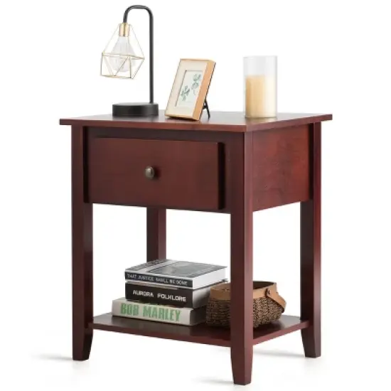 Costway Set of 2 Nightstand Beside Table Sofa End Table Drawer Shelf image {7}