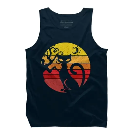 Men's Design By Humans Black Cat Halloween Costume Scary Vintage Cats By TaiHan Tank Top image {5}