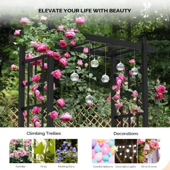 VINGLI Garden Arbor with Gate, PVC Wedding Arch for Ceremony Party, Garden Trellis for Climbing Plants Outdoor for Garden, Backyard, Lawn, Wedding image {5}