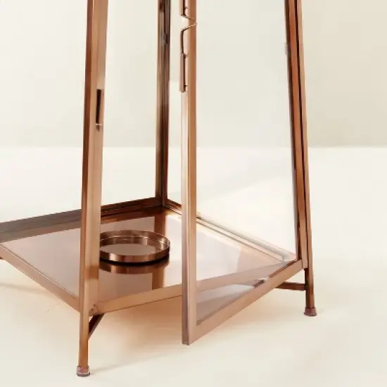 Raised Metal & Glass Pillar Candle Lantern Copper - Hearth & Hand&trade; with Magnolia image {3}