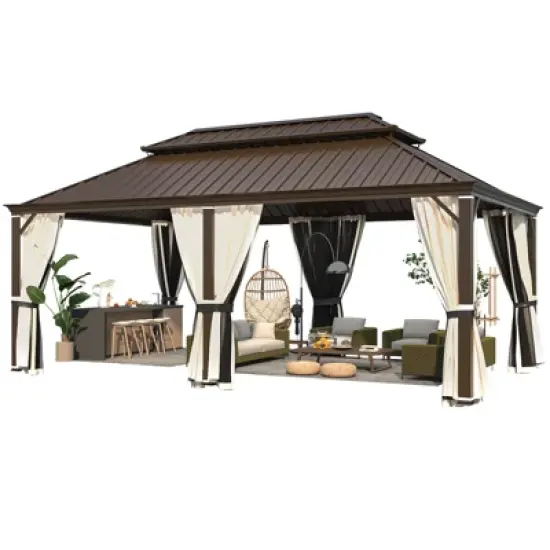 EROMMY 12' X 20' Hardtop Gazebo Aluminum Frame Gazebo with Galvanized Steel Double Roof image {3}