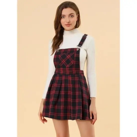 Allegra K Women's Checks Adjustable Strap Pinafore Overall Suspender Skirt image {3}