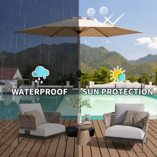 CLIHOME 7.5FT Outdoor Patio Umbrella with Push Button Tilt and Crank,UV Protection Waterproof Sun Umbrella(Base Not Included) image {3}