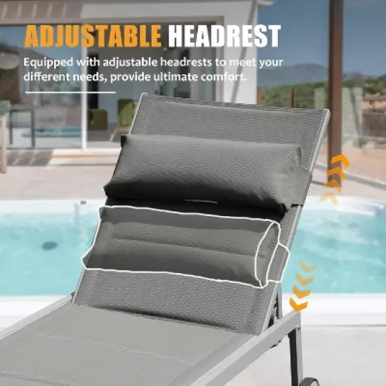 Christopher Knight Home Maxine Outdoor Aluminum Adjustable Upholstered Chaise Lounge Set with Side Table image {5}
