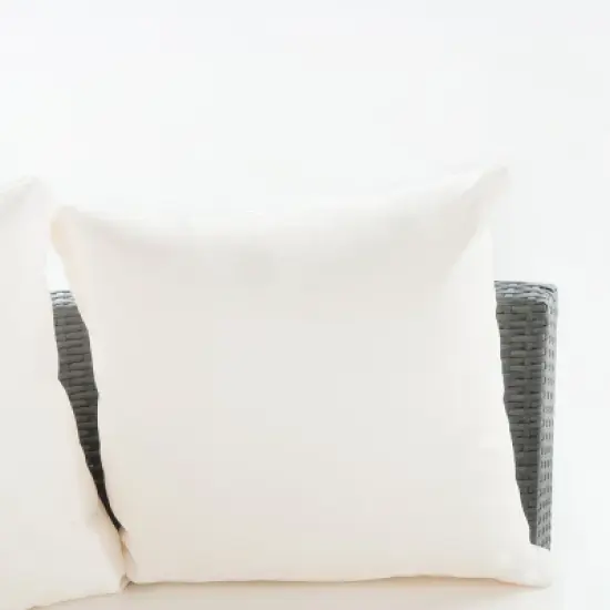 Christopher Knight Home 2pc Newton Wicker Outdoor Patio Curved Loveseat Sectional with Cushions Gray/White image {9}