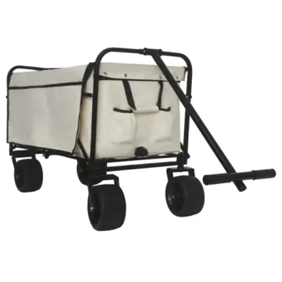 RISOKEYS Collapsible Wagon Cart,with 360&deg; Rotating Rear Wheels & All-Terrain Tires, 300LB Capacity for Camping,Beach,Outdoor,Beige image {9}