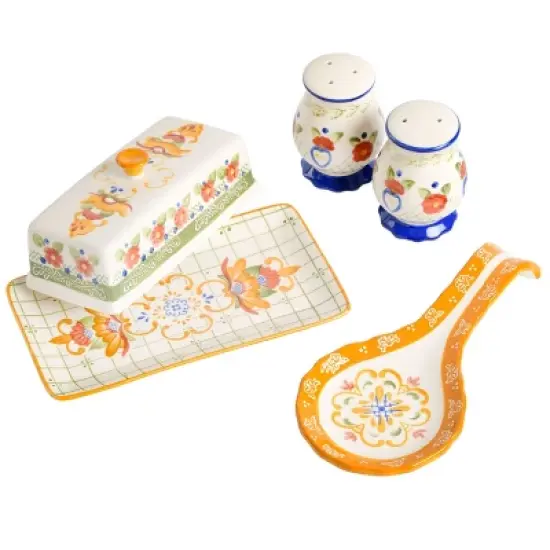 Laurie Gates Tierra 4 Piece Hand Painted Ceramic Tableware Accessory Set image {3}