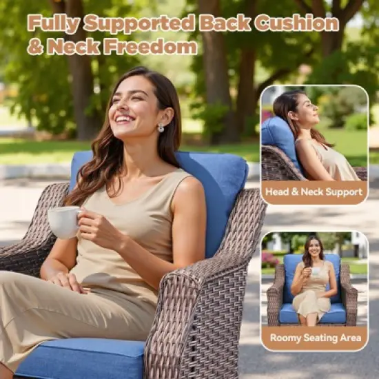 Buenhomino 9PCS Patio Furniture Set, Outdoor Wicker Sofa with Swivel Rocking Chairs Set of 4, Ottomans,Thick Cushions,Rattan Conversation Set image {6}