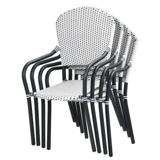 Tangkula 5PCS Rattan Patio Dining Set All Weather Square Folding Table & 4 Stackable Chairs Set w/Tempered Glass Tabletop image {6}