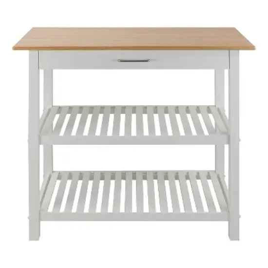 Casual Home Kitchen Island Bar Station with Hardwood Counter Top, Stainless Steel Towel Rack, 1 Large Drawer and Lower Storage image {5}