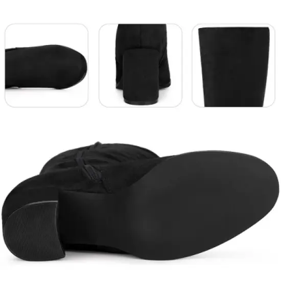 Perphy Women's Round Toe Chunky Heels Side Zip Knee-High Dress Prom Boot image {3}