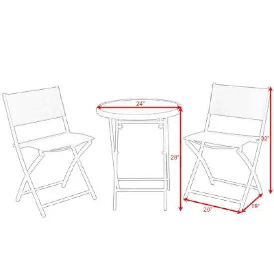 Costway 3 PCS Folding Bistro Table Chairs Set Garden Backyard Patio Furniture White image {2}