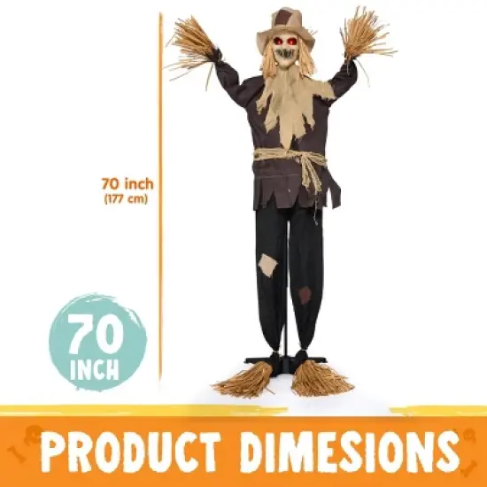 Joyfy 70'' Halloween Standing Scarecrow Decoration, Scary Animated Decor Prop with Motion for Yard Farm Lawn Garden Outdoor Indoor Haunted House Decor image {4}