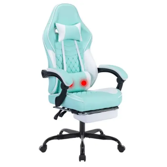 Ergonomic Massage Gaming Chair with Footrest,Racing Style Computer Chair with PU Leather and Adjustable Headrest-The Pop Home image {7}