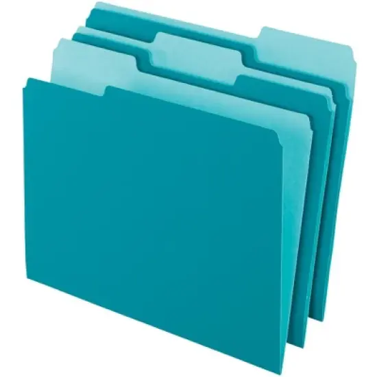 Pendaflex Two-Tone File Folder, Letter Size, 1/3 Cut Tabs, Teal, Pack of 100 image {1}